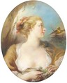 Portrait of a lady, half length, listening to a songbird - French School