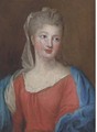 Portrait of a lady, in a red dress and blue cloak - French School