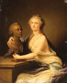 Portrait of a Lady, en deshabill, seated three-quarter length in a white dress, by a bust - French School