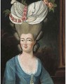 Portrait of a lady, bust-length, in an elaborate floral headress - French School