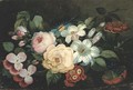 Roses, lilies, pinks, pansies and other flowers - French School