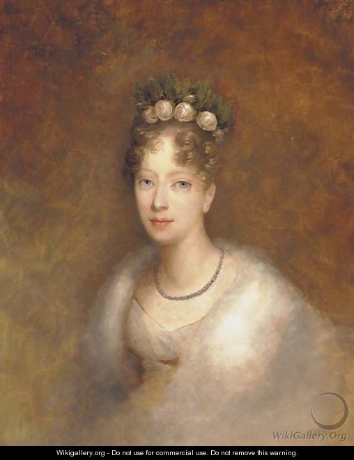 Portrait of a lady, bust-length, with roses in her hair - French School