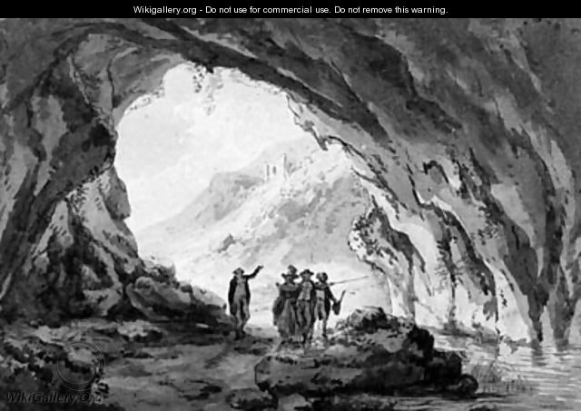 A group of figures visiting a cave - French School