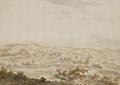 Un paysage avec un chateau, des maisons, une montagne aA  l'arriere-plan - Frederick De Moucheron