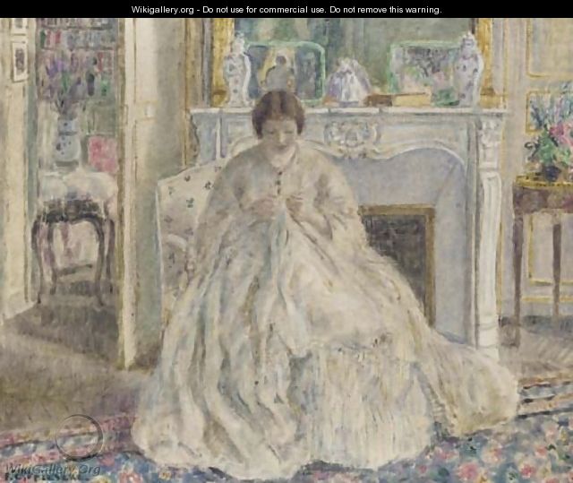 Woman Seated by a Fireplace - Frederick Carl Frieseke
