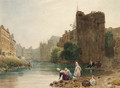 Women washing clothes in a French town river - Frederick Nash