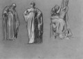 Studies of heavily draped female figures, one playing a lyre - Lord Frederick Leighton