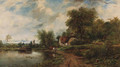 View of Shepperton and St. Nicholas' Parish Church, with Shepperton Manor House in the foreground - Frederick Waters Watts