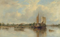 View of barges on the Thames with Henley beyond - Frederick Waters Watts