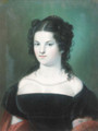 A portrait of a lady wearing a black dress and a string of pearls - French School
