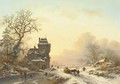On the ice by a mansion at sunset - Frederik Marianus Kruseman