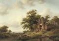 A summer landscape with the ruins of Brederode castle near Haarlem - Frederik Marianus Kruseman
