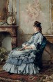 A seated girl in an elegant blue dress - Frederick Hendrik Kaemmerer