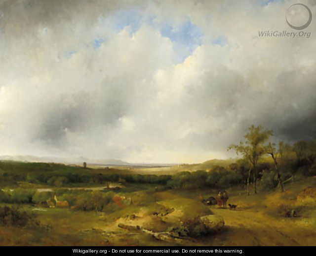 Travellers on the Mokerheide with Arnhem in the distance - Frederik Hendrik Hendriks
