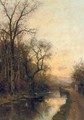 On the canal at sunset - Fredericus Jacobus Van Rossum Chattel