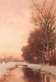 A snow-clad landscape at dusk - Fredericus Jacobus Van Rossum Chattel