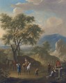 A mountainous landscape with peasants travelling on a path - Franz Ferg