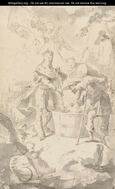 Saint Wendelin, Patron Saint of vineyards and vignerons, attended by angels and putti - Franz Anton Maulbertsch