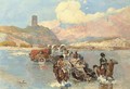 Caucasians crossing a river - Franz Roubaud