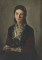 Portrait of Gertrud Grafin V. Werthern Nee Von Butlow, seated half-length, in a black dress - Franz von Lenbach