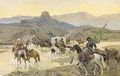 Circassian cavalry fording a stream - Franz Roubaud