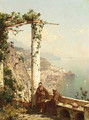 Monks on a terrace, with Amalfi beyond - Franz Richard Unterberger