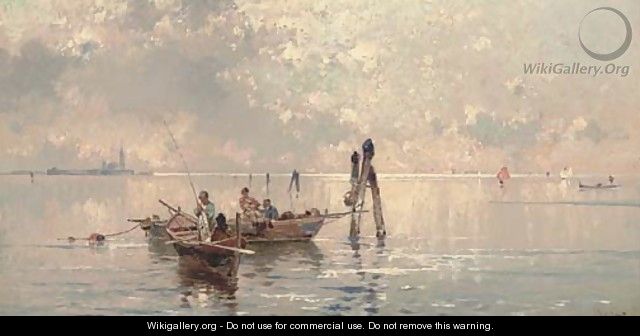 Learning to fish on the Lagoon, Venice - Franz Richard Unterberger