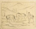 Drei Pferde in hageliger Landschaft - Franz Marc