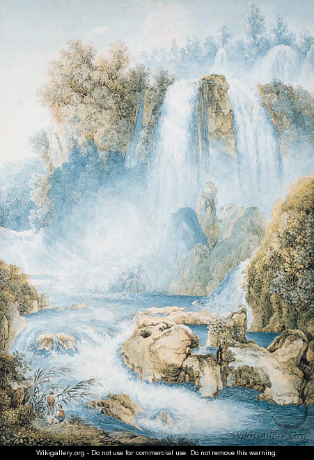 The falls at Tivoli, two anglers in the foreground - Franz Keiserman