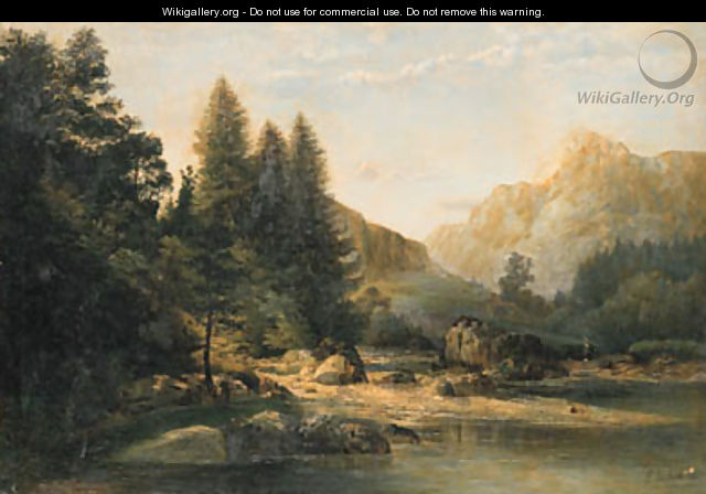 A mountainous river landscape - Franz von Lenbach