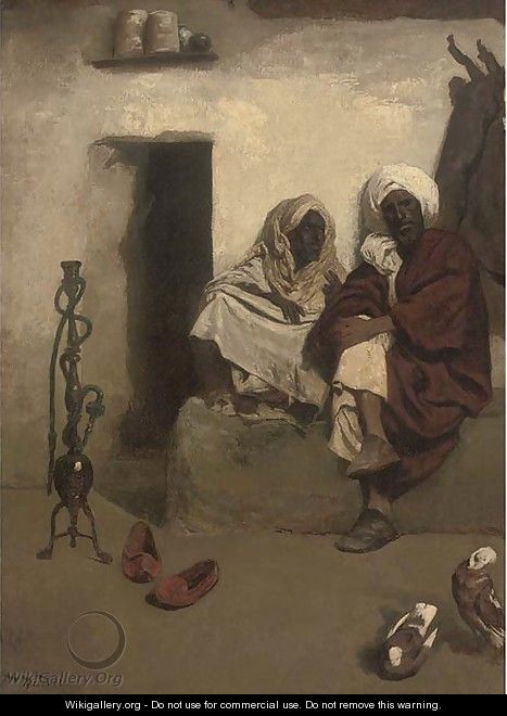 Arabs in conversation by a doorway - Franz Wutrbel