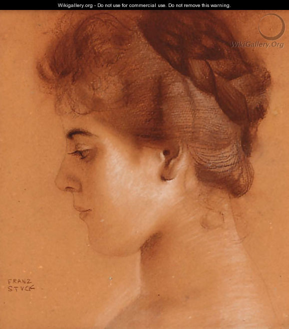 Head study of a young girl in profile - Franz von Stuck