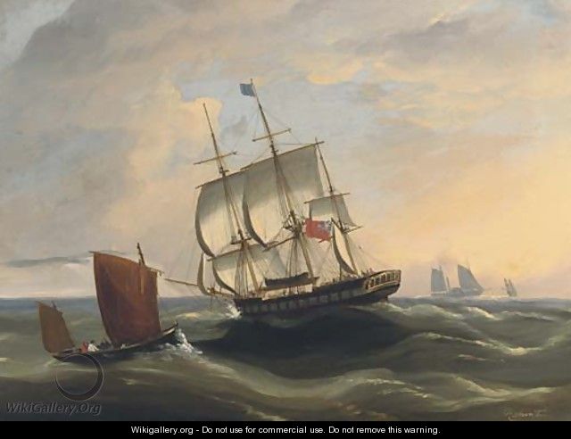 A crowded merchantman passing the paddle packet at sea - Frederick Calvert