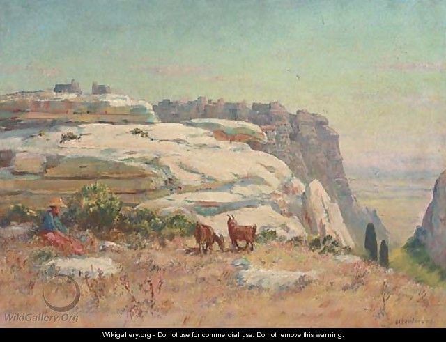 Goats on a sunny hill side - Frédéric Montenard