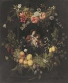 The Virgin and Child surrounded by a cartouche of flowers and fruit - Frans Ykens