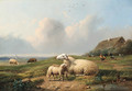 A pastorale landscape with sheep, chickens and ducks - Frans Van Leemputten