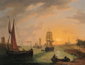 Shipping on a river at sunset - Frans Swagers