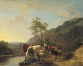 A shepherd and his flock in an Italianate landscape - Frans Lebret