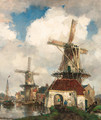 Windmills along a canal - Frans Langeveld