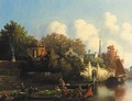 A village scene Merchants in rowing boats - Joseph Bles