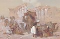 Arabs with their camels by temple ruins - Joseph-Austin Benwell