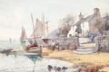 Figures and Fishing Vessels in a Harbour thought to be Anglesey - Joseph Hughes Clayton
