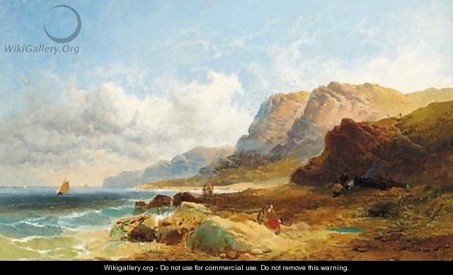 Fisherfolk on the shore; and Cattle watering in an extensive river landscape - Joseph Horlor