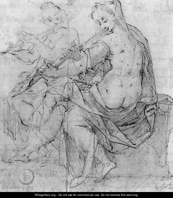 Two partly draped female Nudes playing the Flute - Joseph The Elder Heintz