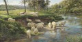 Sheep grazing by a river - Joseph Farquharson