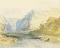 A scene in the Domleschg Valley in the Grisons, looking towards Thusis, with Castle Ortenstein, the church of St Lorenz - Joseph Mallord William Turner
