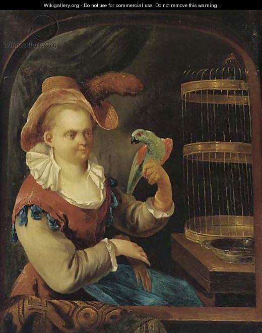 A lady with a parrot at a casement - Joseph Conrad Seekatz