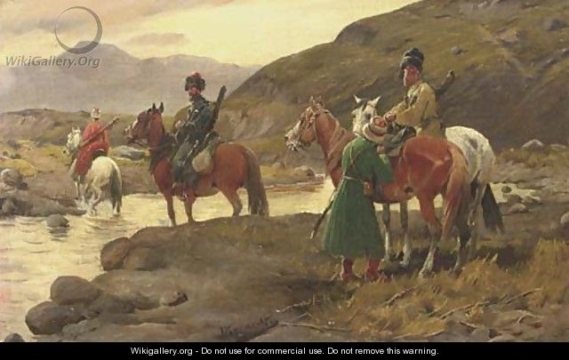 Kosaken am Wasser Cossacks crossing a river - J. Konarski