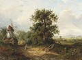 A figure on a country track by a windmill - J. Westall