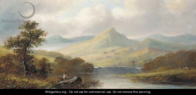 An angler in a mountainous landscape - J. Westall